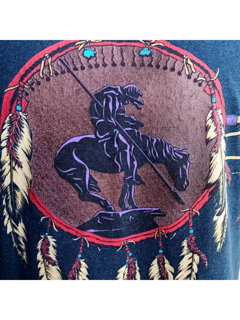 Vintage T-Shirt Medium End of The Trail Native American Horseman 1990's Miller